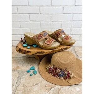 Alegria PG Lite 🦋Leather Floral Embroidered Wedge Slide Sandals BOHO 38 7.5-8